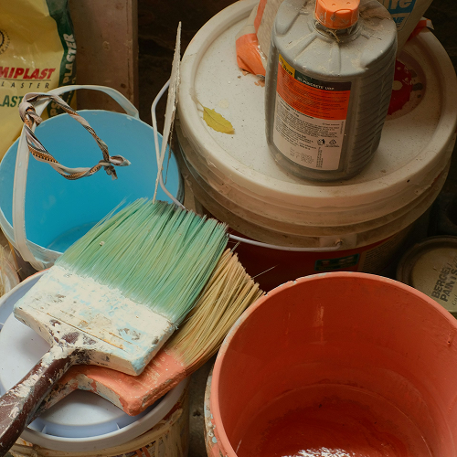 Painting tools and supplies for surface restoration work