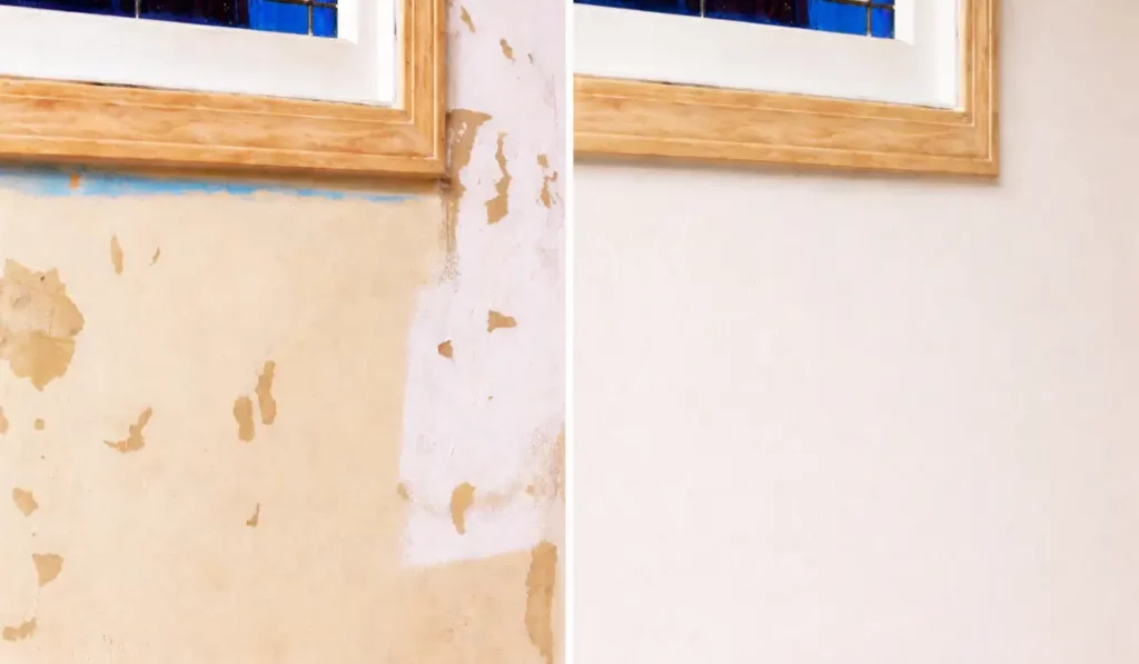 wall paper removal before and after wall repair and smooth painted wall in Naperville home